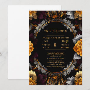 Elegant Gold & Silver Floral Wedding Invitations