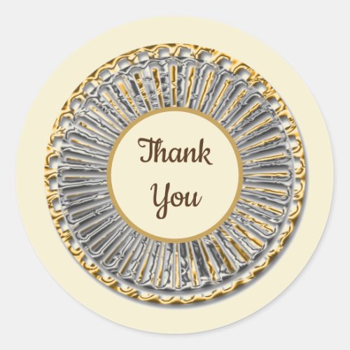 Elegant Gold Silver Gender Neutral Thank You Classic Round Sticker