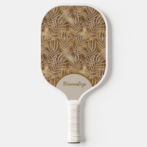 Elegant Gold Silver Glitter Abstract Foliage Pickleball Paddle