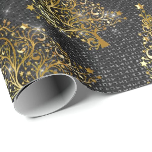 Elegant Gold Silver Glitter Christmas Tree Pattern Wrapping Paper