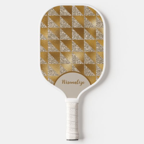 Elegant Gold Silver Glitter Geometric Pattern Pickleball Paddle