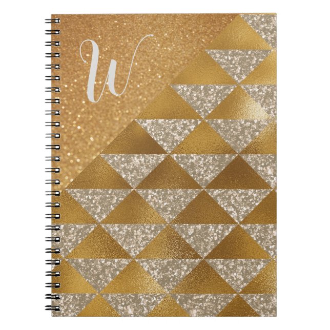 Elegant Gold Silver Glitter Monogram Glam  Notebook (Front)