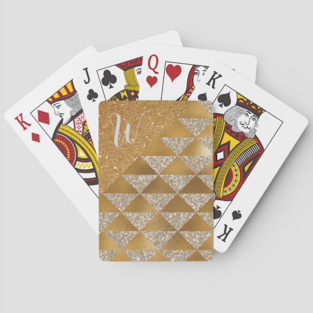Elegant Gold Silver Glitter Monogram Poker Cards (Back)