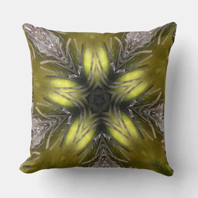 Elegant Gold Silver Kaleidoscope Christmas Star Throw Pillow (Front)