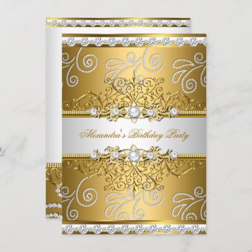 Elegant Gold Silver Lace Diamond Overlay Party Invitation