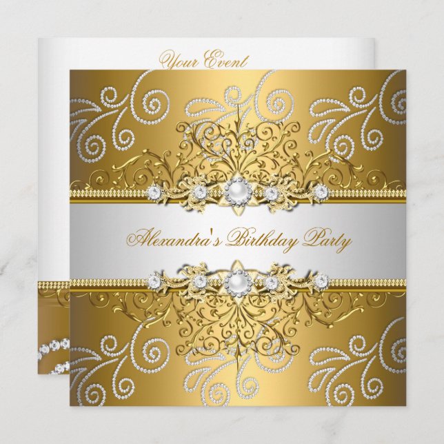 Elegant Gold Silver Lace Diamond Overlay Party Invitation (Front/Back)