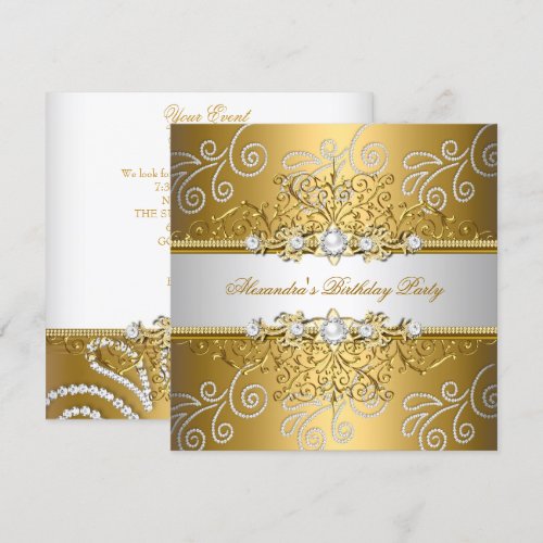 Elegant Gold Silver Lace Diamond Overlay Party Personalized Invitations