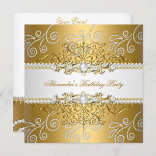 Elegant Gold Silver Lace Diamond Overlay Pearls Invitation