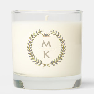 Elegant Gold & Silver Laurel Wreath  Monogram Scented Candle
