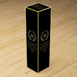 Elegant Gold & Silver Laurel Wreath Wine Box<br><div class="desc">Elegant,  simple monogrammed wine label design.
Gold and silver laurel wreath with a customizable monogram. Black changeable background and customizable text template.</div>