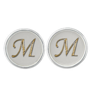 Elegant Gold Silver Letter M Monogram Initial Cufflinks