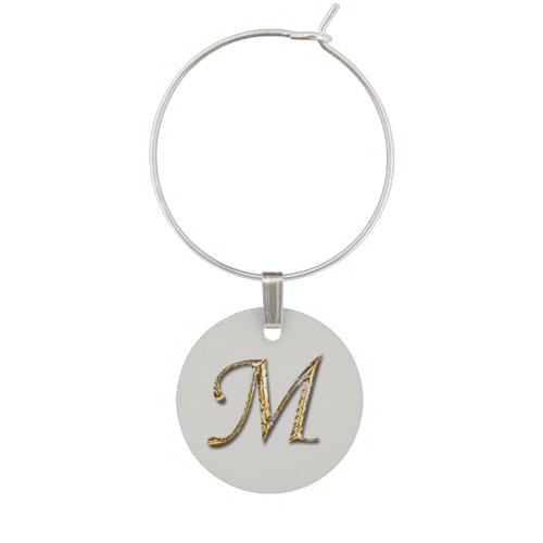 Elegant Gold Silver Letter M Monogram Initial Wine Charm