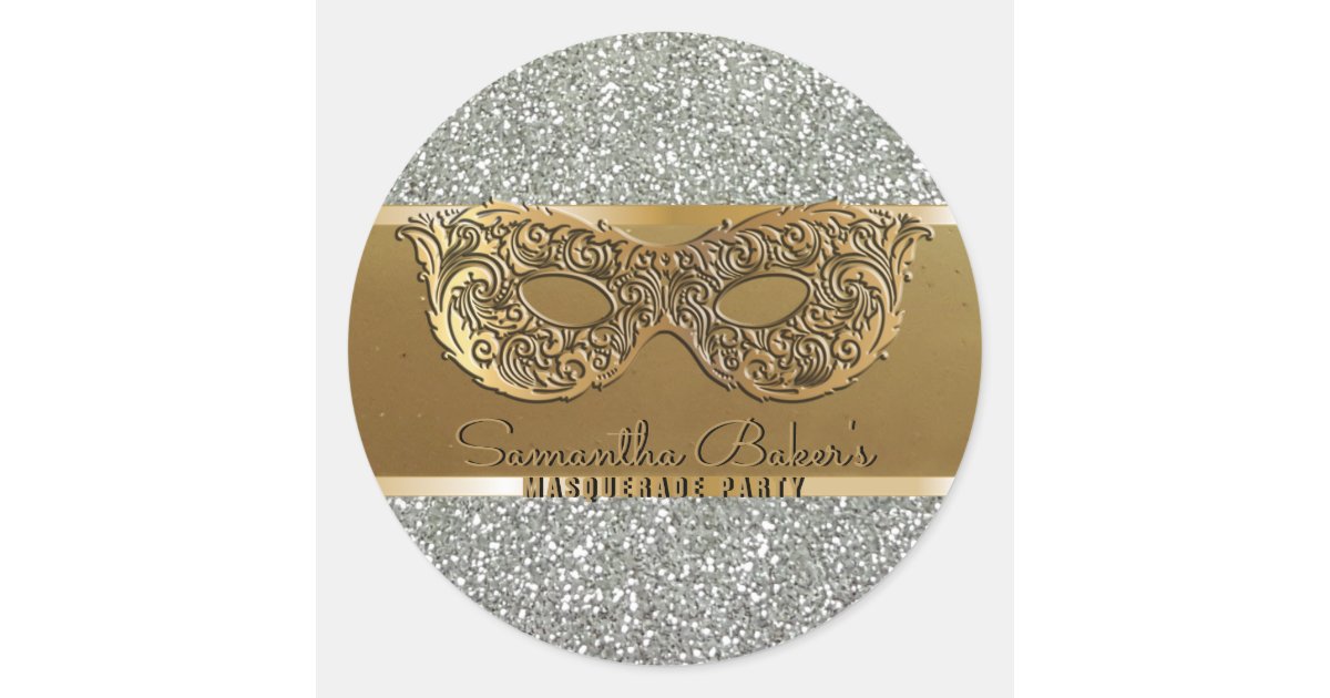 Elegant Gold Silver Masquerade Party Birthday Classic Round Sticker