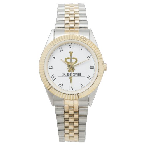 Elegant Gold Silver Medical Asclepius Name Watch