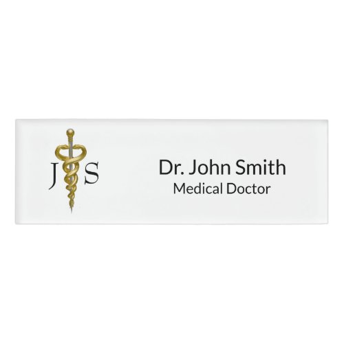 Elegant Gold Silver Medical Classy Noble Asclepius Name Tag
