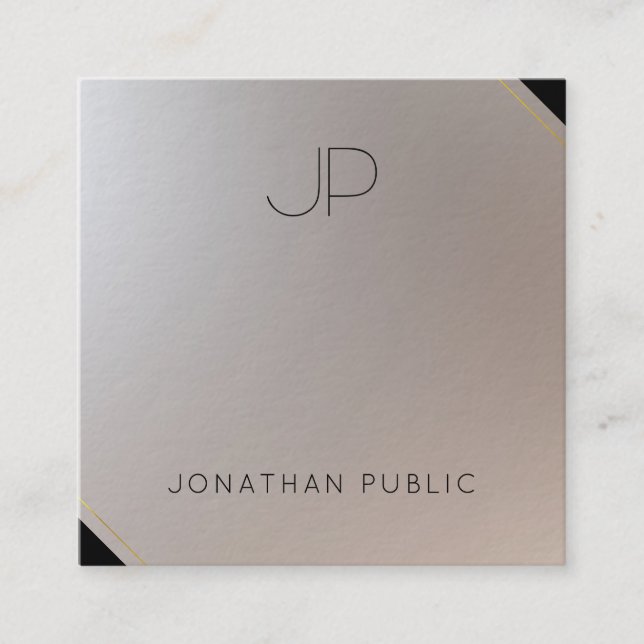 Elegant Gold Silver Monogram Modern Template Luxe Square Business Card (Front)