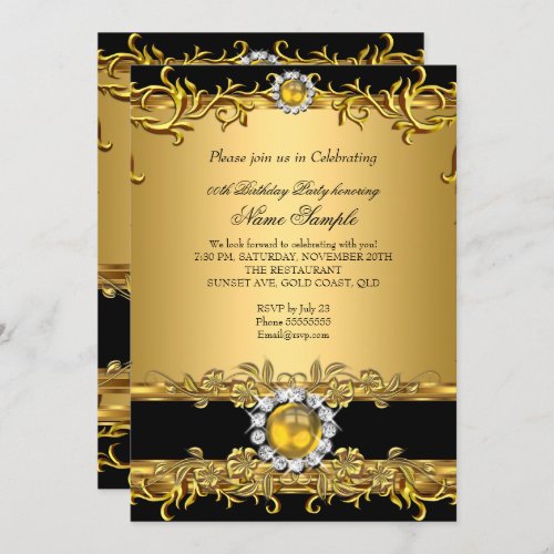 Elegant Gold Silver Pearl Jewel Birthday Party Invitation