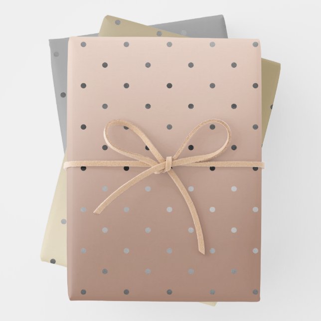 Elegant gold silver & rose gold polka dots  wrapping paper sheets (In situ)