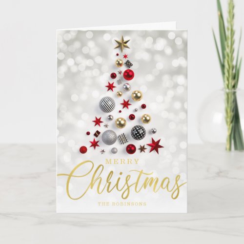 Elegant Gold Silver Script Christmas Lights Holiday Card