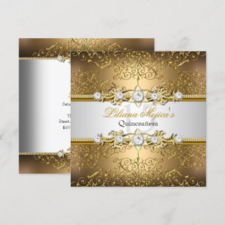 Elegant Gold Silver Swirl Damask Quinceanera Invitation