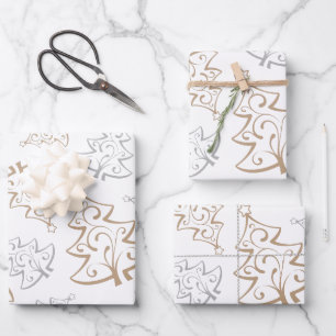 Elegant Gold Silver Tree Christmas Wrapping Paper