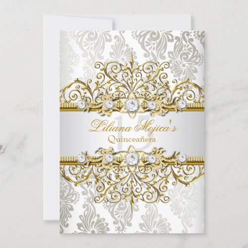 Elegant Gold Silver Vintage Glamour Quinceanera Invitation