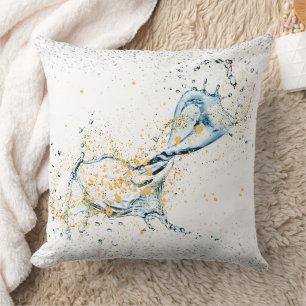 Elegant Gold & Silver Water Splash Throw Pillow