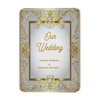 Elegant Gold & Silver Wedding Invitation – Ornate Magnet