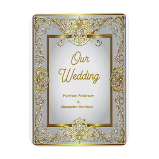 Elegant Gold & Silver Wedding Invitation – Ornate Magnet