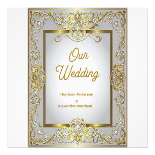 Elegant Gold & Silver Wedding Invitation – Ornate Photo Print