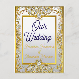 Elegant Gold & Silver Wedding Invitation Postcard