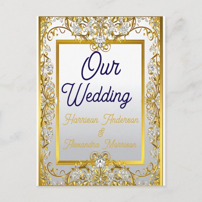 Elegant Gold & Silver Wedding Invitation Postcard (Front)