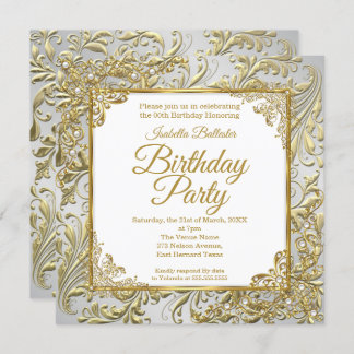 Elegant Gold Silver White Pearl Birthday Party Invitation