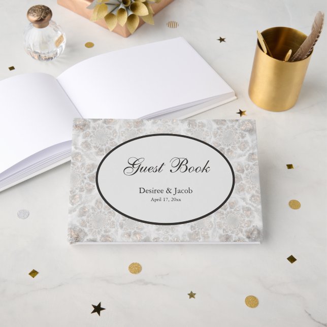 Elegant Gold Silver White Simple Wedding Reception Guest Book (Front Open)