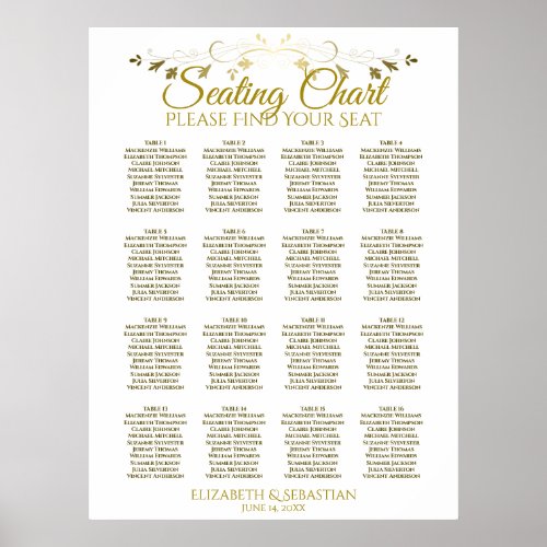 Elegant Gold Simple 16 Table Wedding Seating Chart