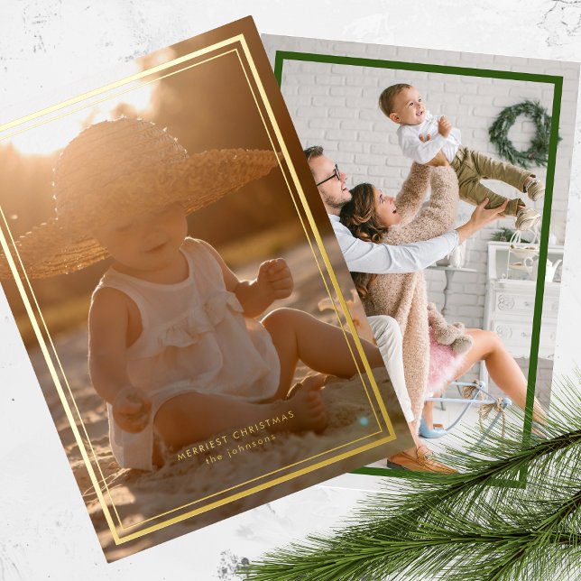 Elegant Gold Simple Frames Christmas Photo Foil Holiday Card (Creator Uploaded)