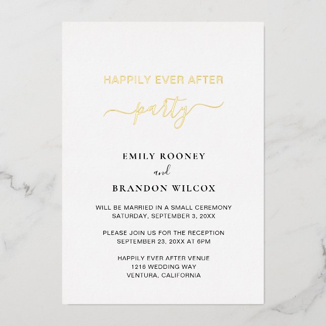 Elegant Gold Simple Modern Wedding Reception Foil Invitation (Front)