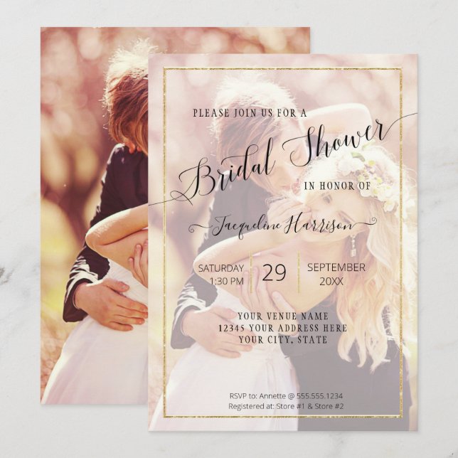 Elegant Gold Simple Script Bridal Shower Photo Invitation (Front/Back)