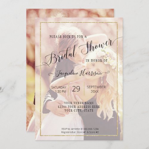 Elegant Gold Simple Script Bridal Shower Photo Invitation