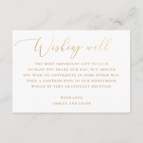 Elegant gold simple script wedding wishing well enclosure card