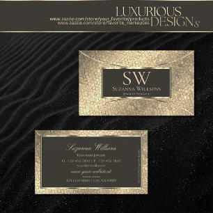 Elegant Gold Snake and Dark Brown with Monogram Business Card