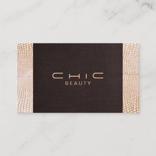 Elegant Chic Brown Linen Gold Snake Skin Business Card