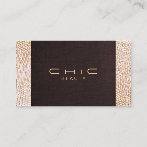 Customizable Elegant Chic Brown Linen Gold Snake Skin Business Card