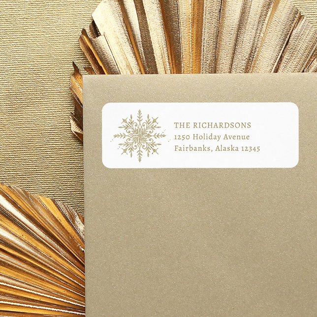 Elegant Gold Snowflake | Christmas Return Address Label (An elegant Christmas return address label, with a festive gold snowflake)