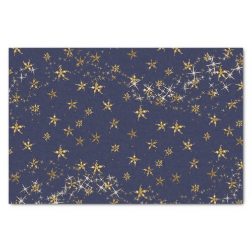Elegant Gold Snowflake Christmas Twinkle Star Navy Tissue Paper