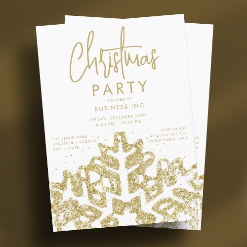 Elegant Gold Snowflake Corporate Christmas Party  Invitation