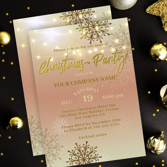 Elegant Gold Snowflake Corporate Christmas Party Invitation (Creator Uploaded)