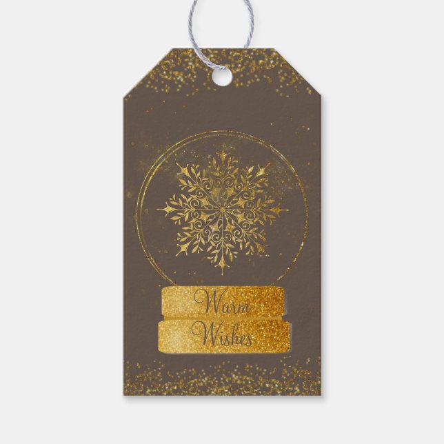 Elegant Gold Snowflake Custom Gift Tag (Front)