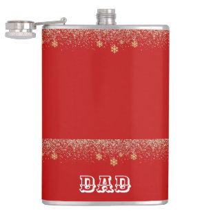Elegant gold Snowflake falling Christmas Red name Flask