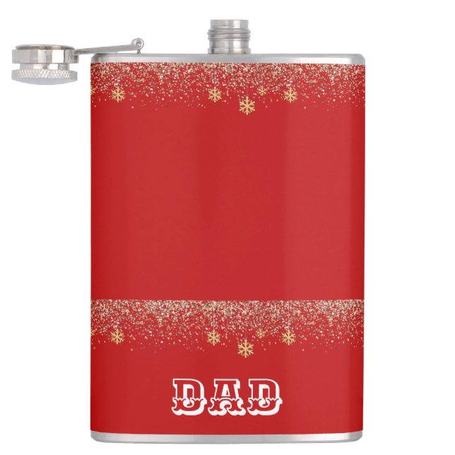 Elegant gold Snowflake falling Christmas Red name Flask (Opened)